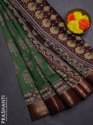 Green & Maroon Semi Maheshwari Cotton Saree