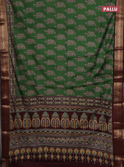 Green & Maroon Semi Maheshwari Cotton Saree