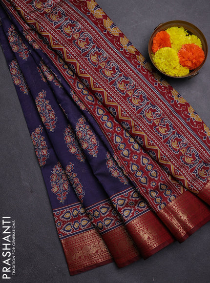 Blue & Maroon Semi Maheshwari Cotton Saree