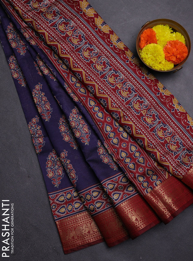Blue & Maroon Semi Maheshwari Cotton Saree