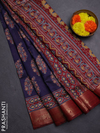 Blue & Maroon Semi Maheshwari Cotton Saree