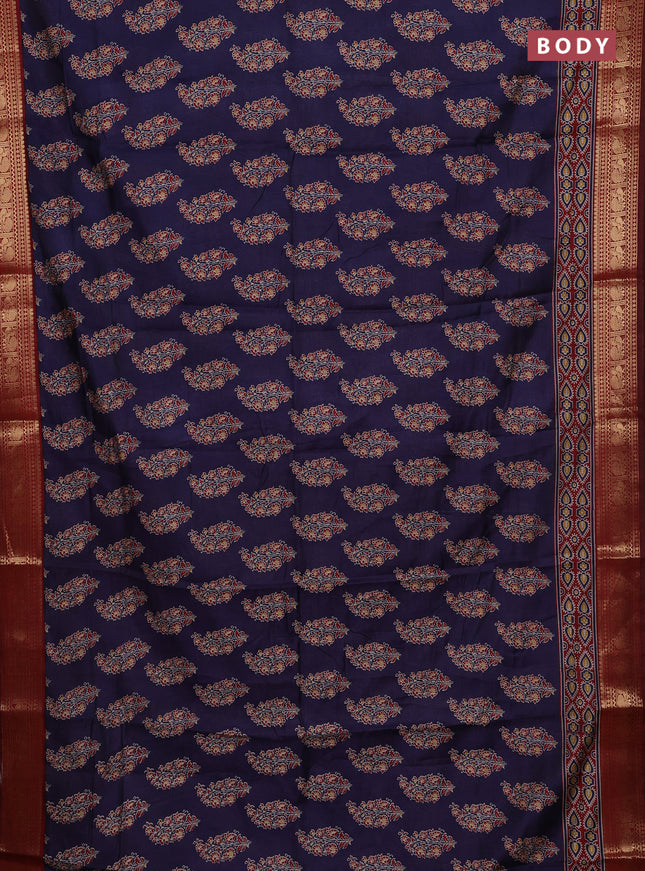 Blue & Maroon Semi Maheshwari Cotton Saree