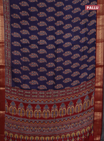 Blue & Maroon Semi Maheshwari Cotton Saree