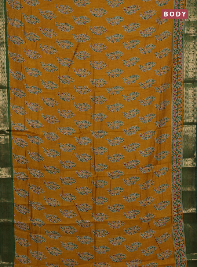 Mustard Yellow & Green Semi Maheshwari Cotton Saree