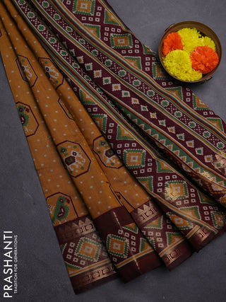 Mustard Yellow & Maroon Semi Maheshwari Cotton Saree