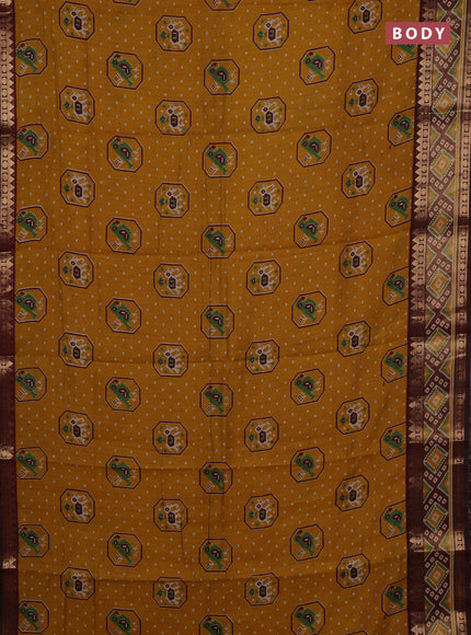 Mustard Yellow & Maroon Semi Maheshwari Cotton Saree