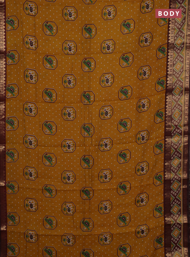 Mustard Yellow & Maroon Semi Maheshwari Cotton Saree