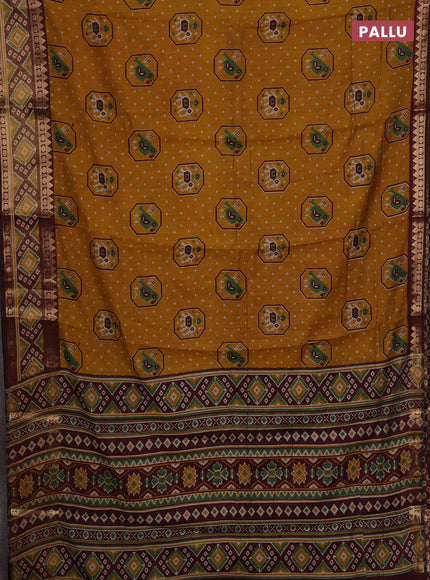 Mustard Yellow & Maroon Semi Maheshwari Cotton Saree