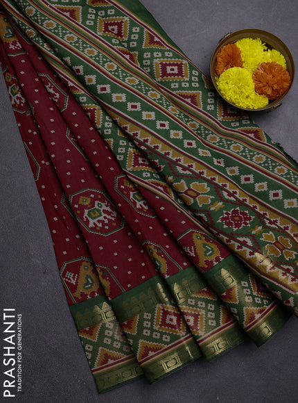 Maroon & Green Semi Maheshwari Cotton Saree