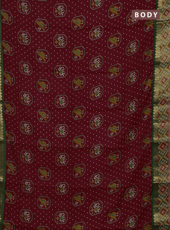Maroon & Green Semi Maheshwari Cotton Saree