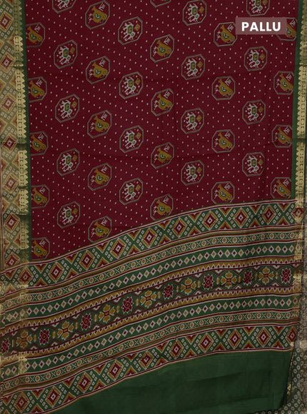 Maroon & Green Semi Maheshwari Cotton Saree