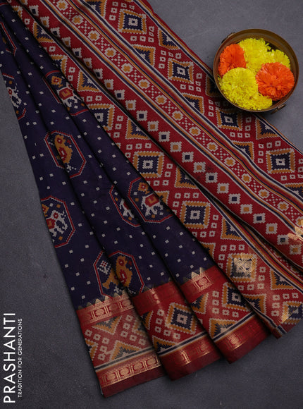 Blue & Maroon Semi Maheshwari Cotton Saree