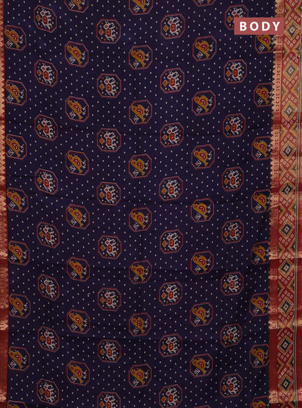 Blue & Maroon Semi Maheshwari Cotton Saree