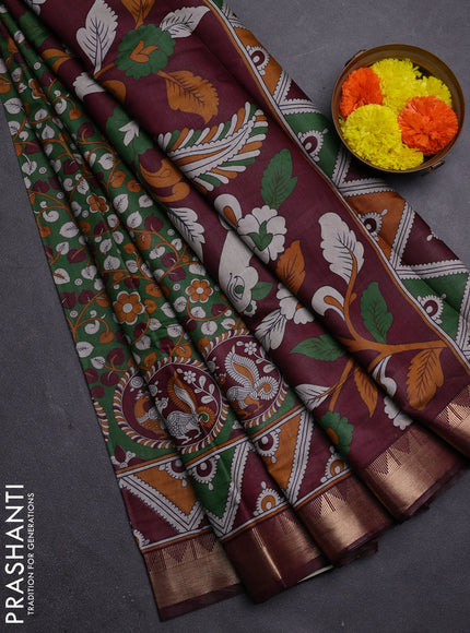 Green & Maroon Semi Maheshwari Cotton Saree