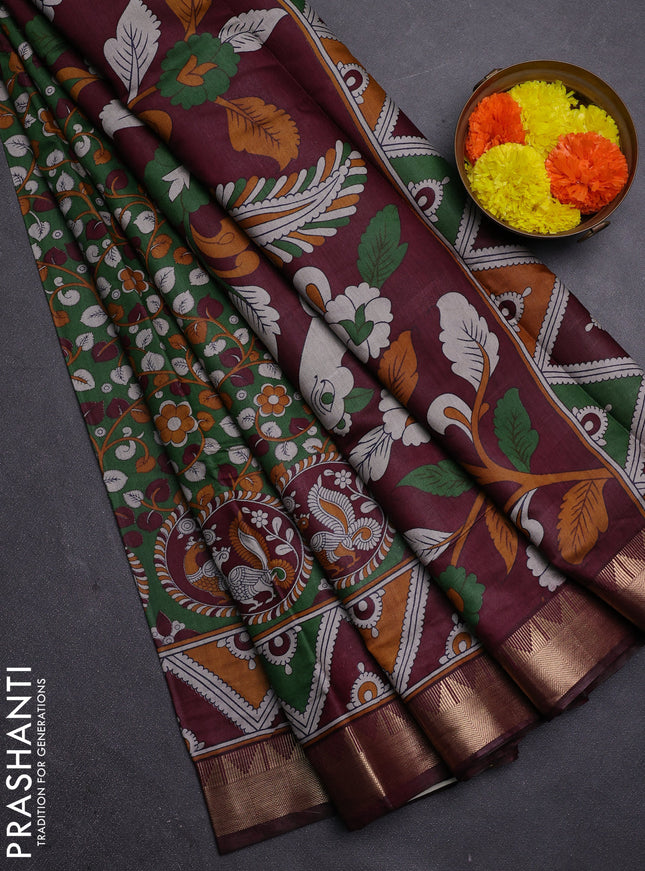 Green & Maroon Semi Maheshwari Cotton Saree