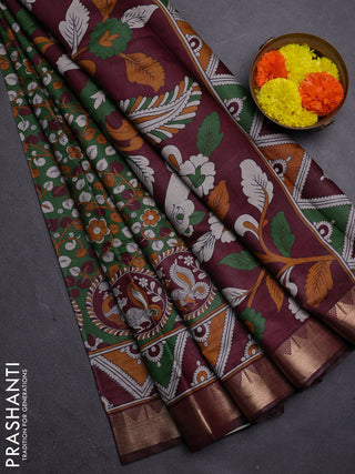 Green & Maroon Semi Maheshwari Cotton Saree