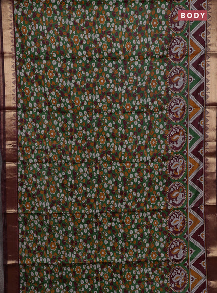 Green & Maroon Semi Maheshwari Cotton Saree