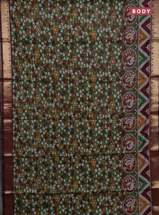 Green & Maroon Semi Maheshwari Cotton Saree