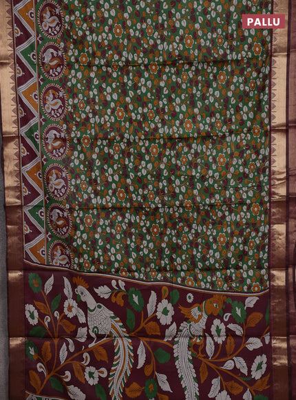 Green & Maroon Semi Maheshwari Cotton Saree
