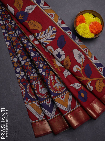 Blue & Maroon Semi Maheshwari Cotton Saree