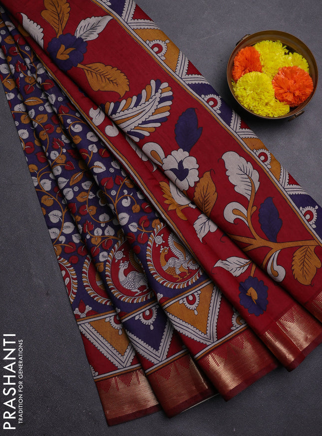 Blue & Maroon Semi Maheshwari Cotton Saree