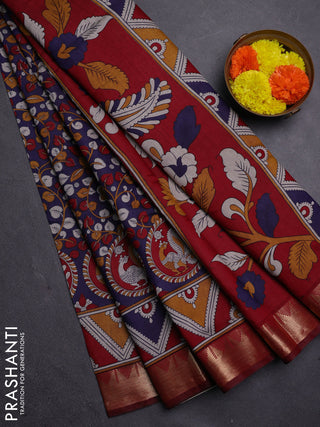 Blue & Maroon Semi Maheshwari Cotton Saree