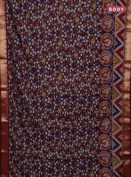 Blue & Maroon Semi Maheshwari Cotton Saree
