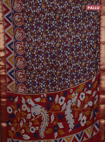 Blue & Maroon Semi Maheshwari Cotton Saree