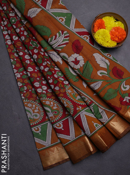 Maroon & Mustard Yellow Semi Maheshwari Cotton Saree