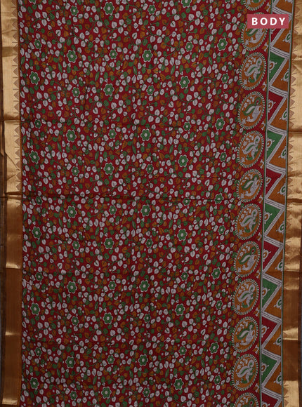 Maroon & Mustard Yellow Semi Maheshwari Cotton Saree