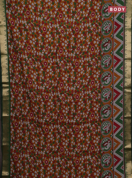 Mustard Yellow & Green Semi Maheshwari Cotton Saree