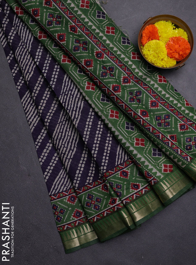 Blue & Green Semi Maheshwari Cotton Saree