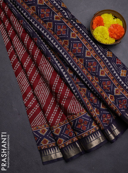 Maroon & Blue Semi Maheshwari Cotton Saree