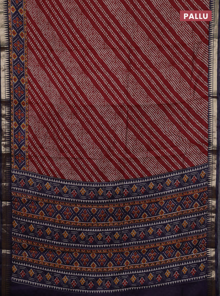 Maroon & Blue Semi Maheshwari Cotton Saree