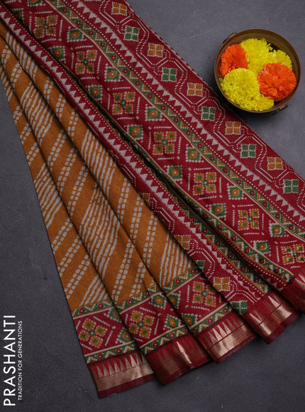 Mustard Yellow & Maroon Semi Maheshwari Cotton Saree
