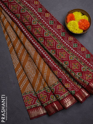 Mustard Yellow & Maroon Semi Maheshwari Cotton Saree