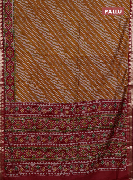 Mustard Yellow & Maroon Semi Maheshwari Cotton Saree