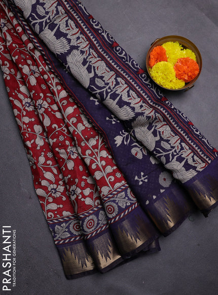 Maroon & Blue Semi Maheshwari Cotton Saree