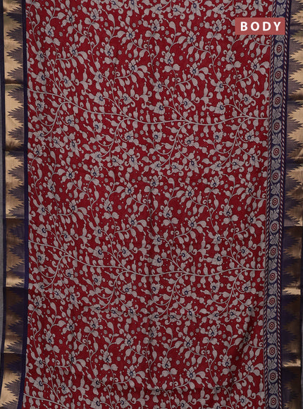 Maroon & Blue Semi Maheshwari Cotton Saree