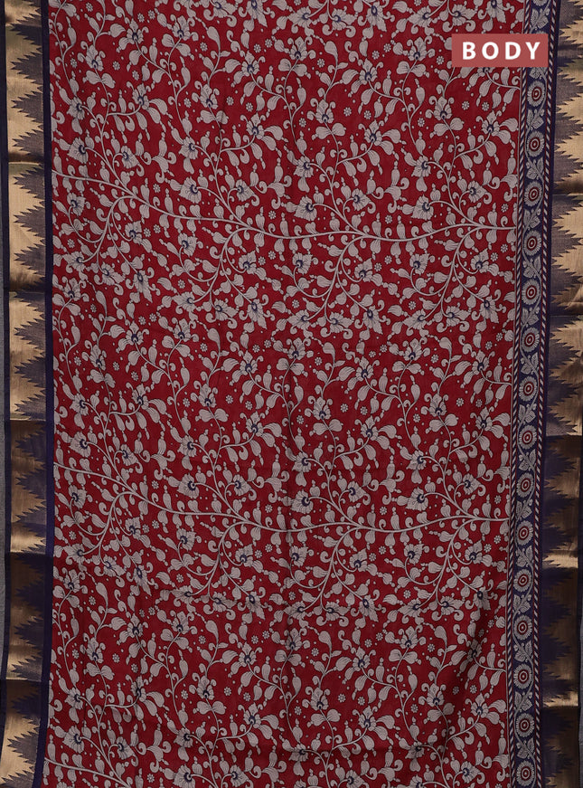 Maroon & Blue Semi Maheshwari Cotton Saree