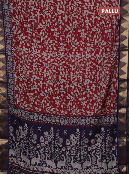 Maroon & Blue Semi Maheshwari Cotton Saree