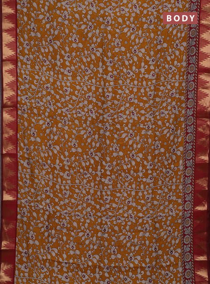 Mustard Yellow & Maroon Semi Maheshwari Cotton Saree