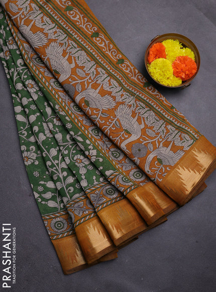 Green & Mustard Yellow Semi Maheshwari Cotton Saree
