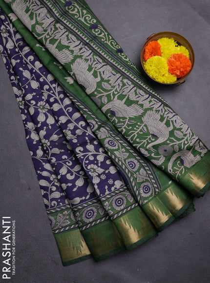 Blue & Green Semi Maheshwari Cotton Saree