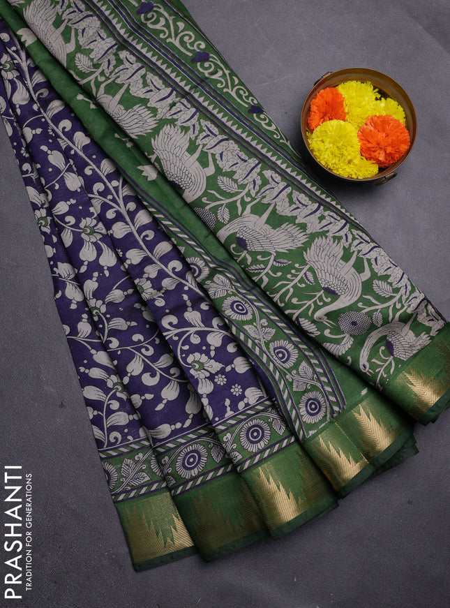 Blue & Green Semi Maheshwari Cotton Saree