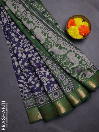 Blue & Green Semi Maheshwari Cotton Saree