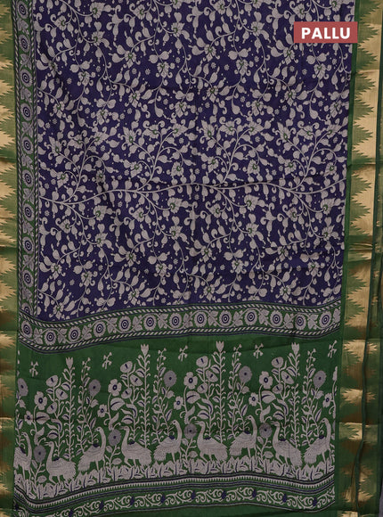 Blue & Green Semi Maheshwari Cotton Saree
