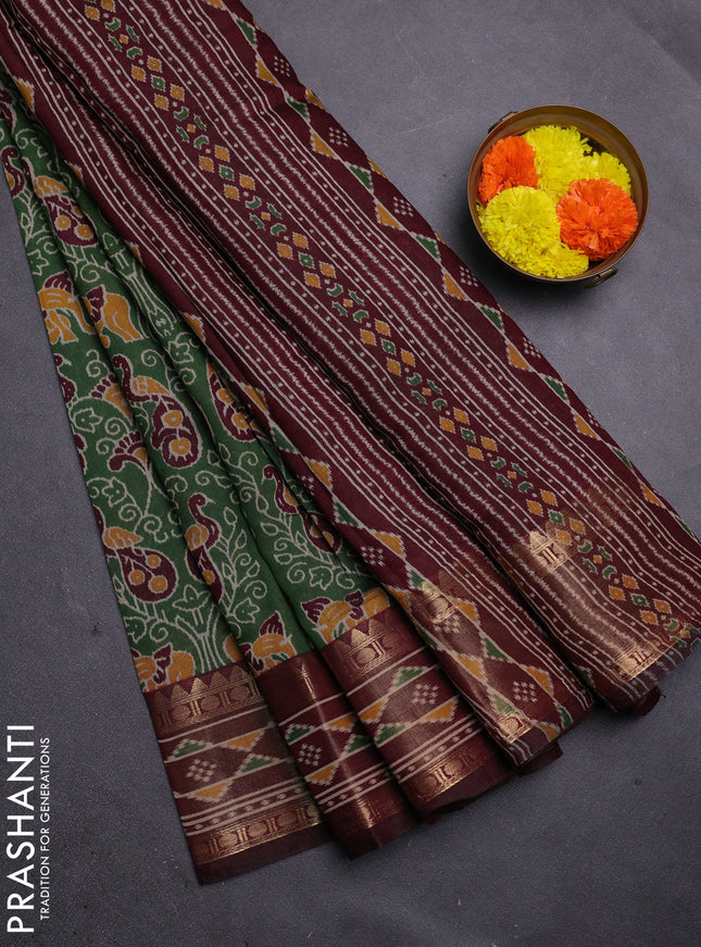 Green & Maroon Semi Maheshwari Cotton Saree