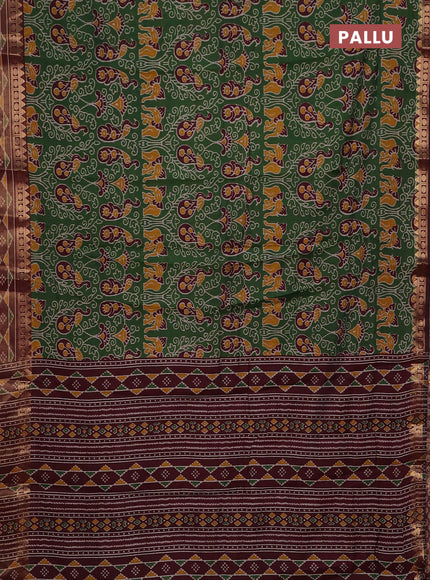 Green & Maroon Semi Maheshwari Cotton Saree