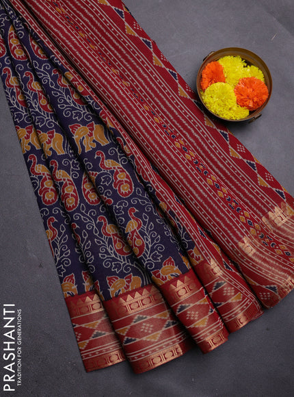 Blue & Maroon Semi Maheshwari Cotton Saree